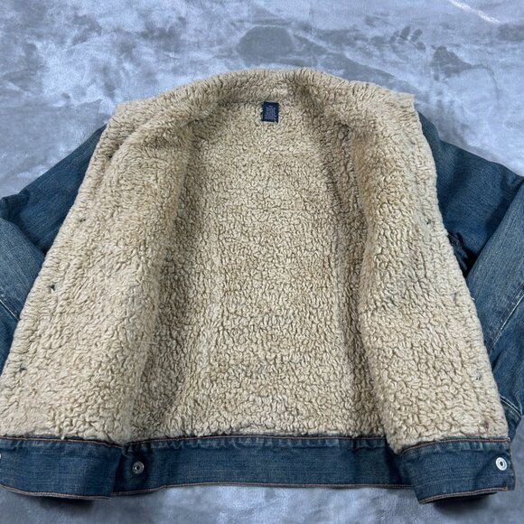 GAP Denim Jacket Women's Large Sherpa Lined Trucker Style Y2K Distressed VTG - Picture 8 of 10